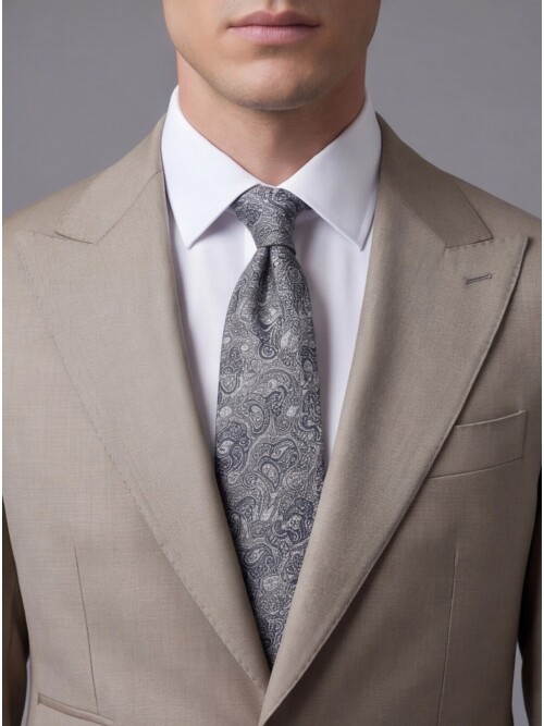 Açık Kahverengi Yünlü Sivri Yaka Comfort Fit Takım Elbise