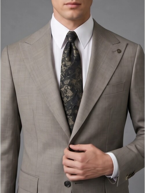 Light Brown Wool Peak Lapel Comfort Fit Suit