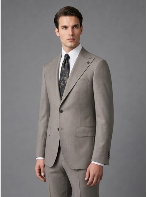 Light Brown Wool Peak Lapel Comfort Fit Suit