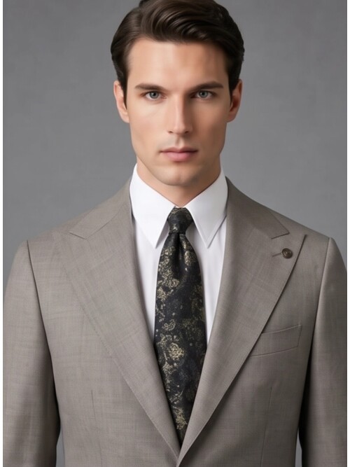 Light Brown Wool Peak Lapel Comfort Fit Suit