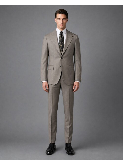 Light Brown Wool Peak Lapel Comfort Fit Suit
