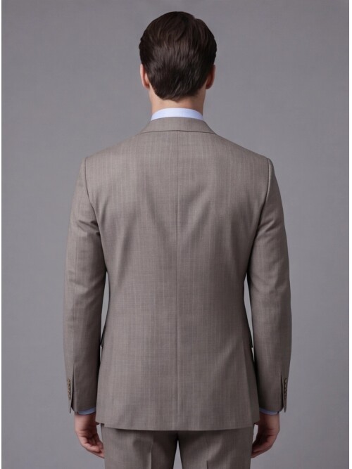 Light Brown Wool Peak Lapel Double-Breasted Regular Fit 6-Button Suit