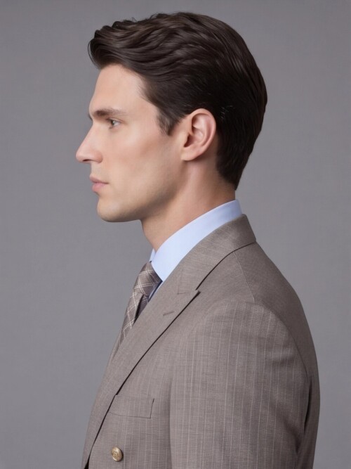 Light Brown Wool Peak Lapel Double-Breasted Regular Fit 6-Button Suit