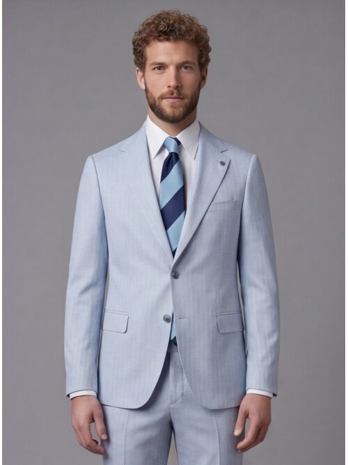 Light Blue Notch Lapel Comfort Fit Suit