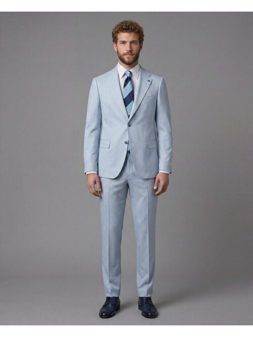 Light Blue Notch Lapel Comfort Fit Suit