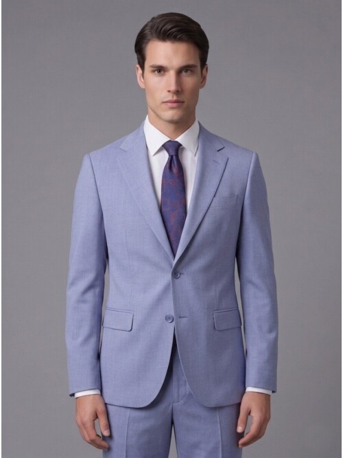 Açık Mavi Mono Yaka İki Düğmeli Slim Fit Takım Elbise