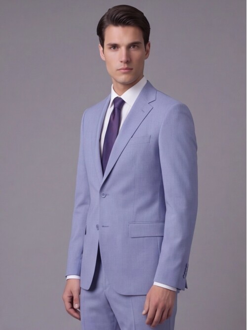 Açık Mavi Mono Yaka İki Düğmeli Slim Fit Takım Elbise