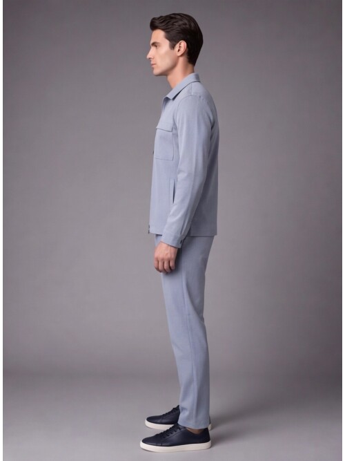 Light Blue Safari Pocket Comfort Fit Zip-Up Sporty Suit