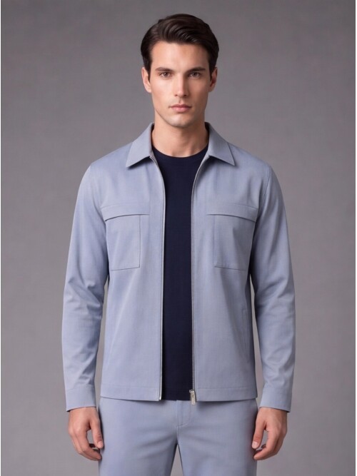 Light Blue Safari Pocket Comfort Fit Zip-Up Sporty Suit