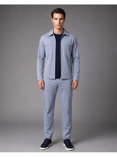 Light Blue Safari Pocket Comfort Fit Zip-Up Sporty Suit