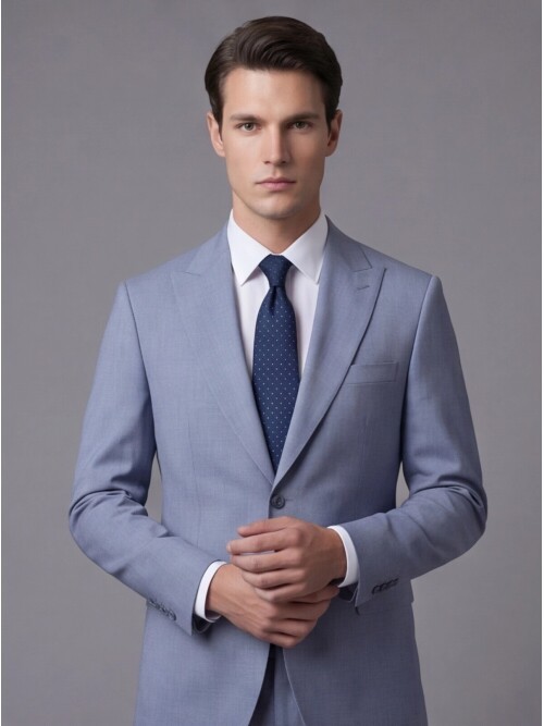 Açık Mavi Sivri Yaka İki Düğmeli Slim Fit Takım Elbise