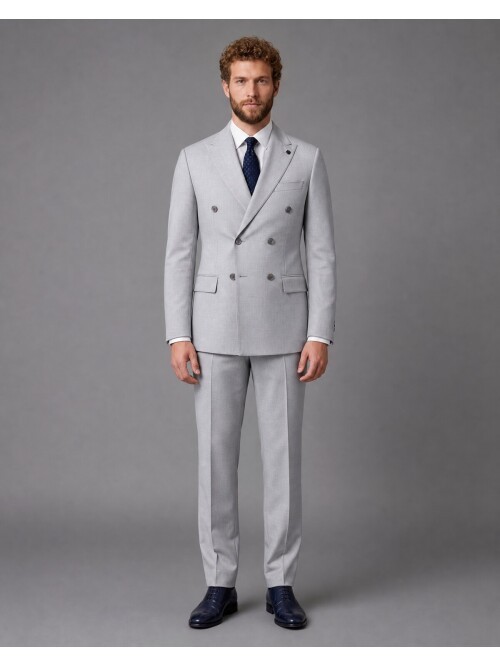 Light Blue Peak Lapel Double Breasted Suit