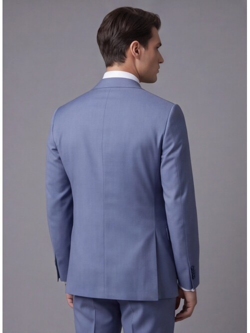 Açık Mavi Yünlü Sivri Yaka Comfort Fit Takım Elbise