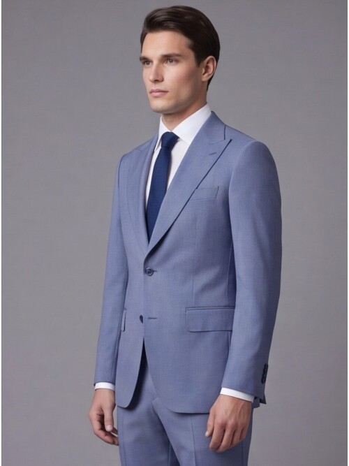 Açık Mavi Yünlü Sivri Yaka Comfort Fit Takım Elbise