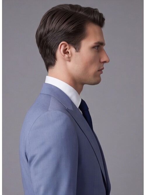 Açık Mavi Yünlü Sivri Yaka Comfort Fit Takım Elbise