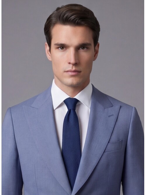 Açık Mavi Yünlü Sivri Yaka Comfort Fit Takım Elbise