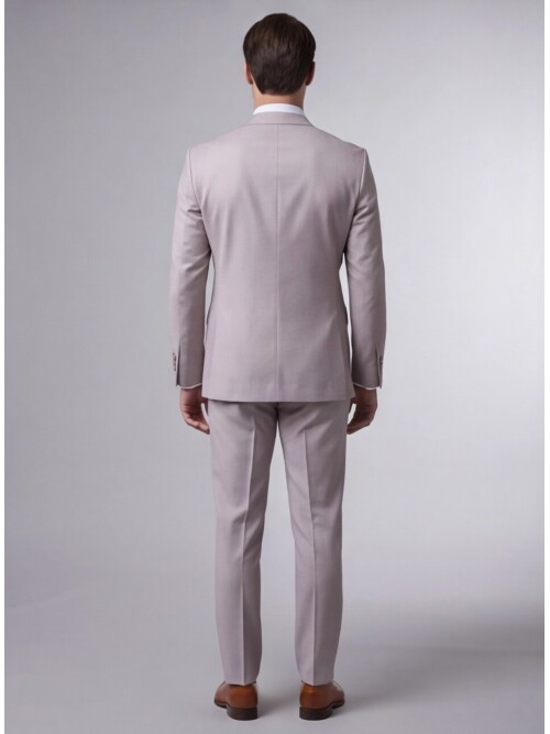 Açık Pembe Yünlü Sivri Yaka Comfort Fit Takım Elbise