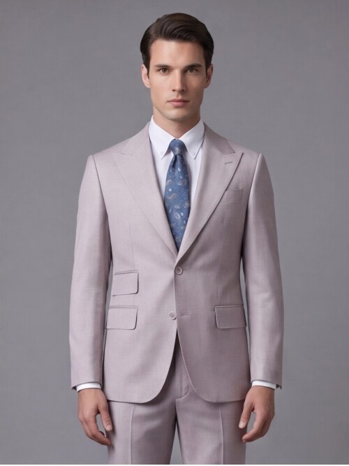 Açık Pembe Yünlü Sivri Yaka Comfort Fit Takım Elbise