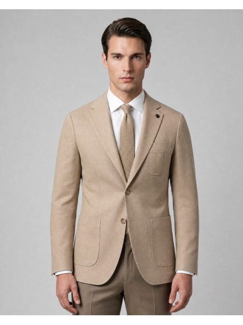 Light Mink Notch Lapel Pleated Patch Pocket Blazer
