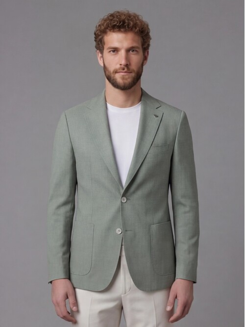 Açık Yeşil Ceket Bej Pantolon Kombinli Slim Fit Takım Elbise