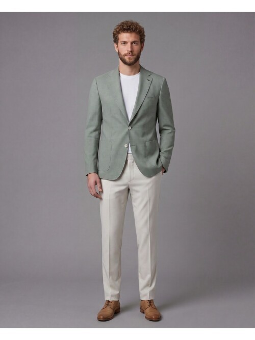 Açık Yeşil Ceket Bej Pantolon Kombinli Slim Fit Takım Elbise