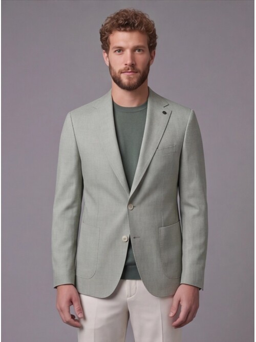 Açık Yeşil Ceket Bej Pantolon Kombinli Slim Fit Takım Elbise