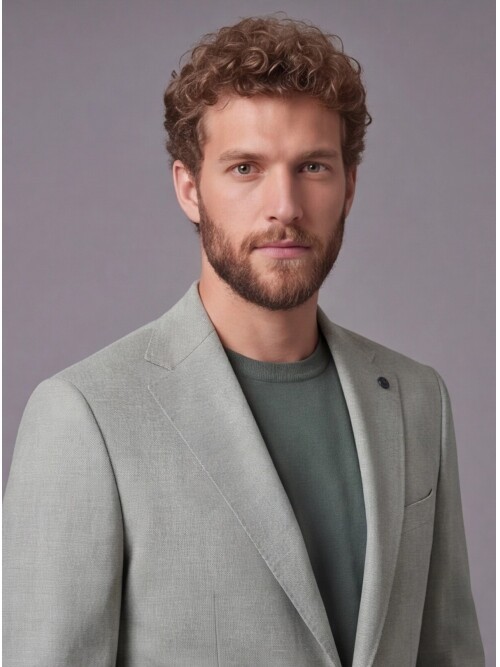 Açık Yeşil Ceket Bej Pantolon Kombinli Slim Fit Takım Elbise