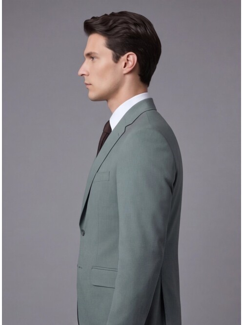 Açık Yeşil Mono Yaka İki Düğmeli Slim Fit Takım Elbise