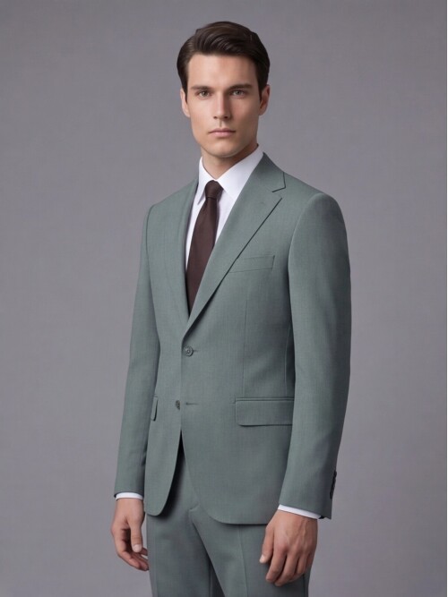 Açık Yeşil Mono Yaka İki Düğmeli Slim Fit Takım Elbise