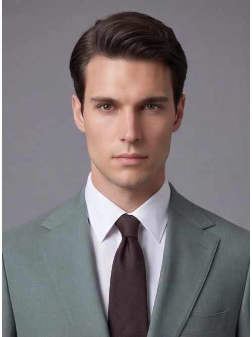 Açık Yeşil Mono Yaka İki Düğmeli Slim Fit Takım Elbise