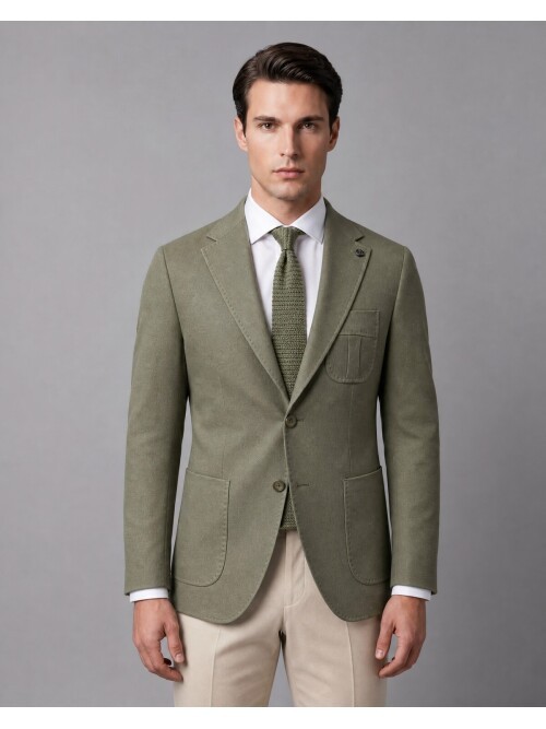 Light Green Notch Lapel Pleated Patch Pocket Blazer