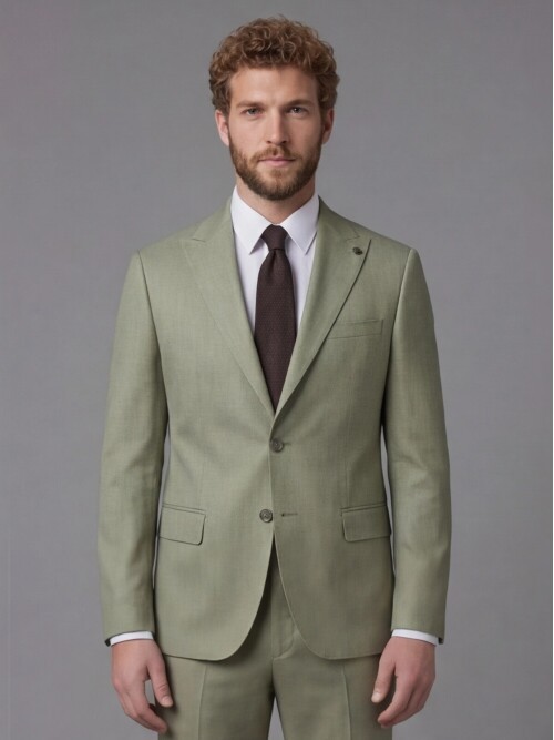 Light Green Peak Lapel Comfort Fit Mens Suit
