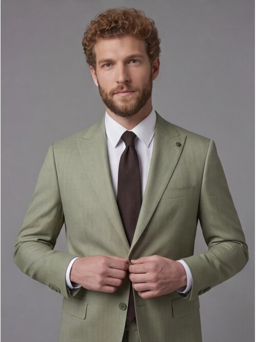 Light Green Peak Lapel Comfort Fit Mens Suit