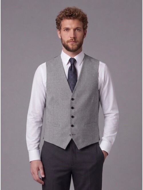 Antrasit Sivri Yaka Çift Düğmeli Slim Fit Yelekli Takım Elbise