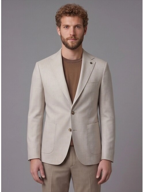 Bej Ceket Açık Kahverengi Pantolon Kombinli Slim Fit Takım Elbise