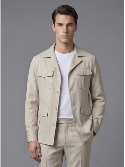 Beige Comfort Fit Unlined Safari Sport Suit