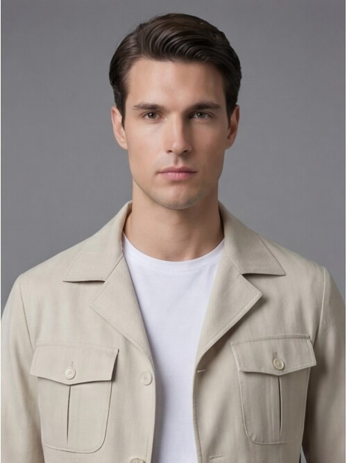 Beige Comfort Fit Unlined Safari Sport Suit