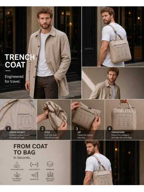 Bej Gömlek Yaka Beş Düğmeli Comfort Fit Tam Astarlı Yağmurluk