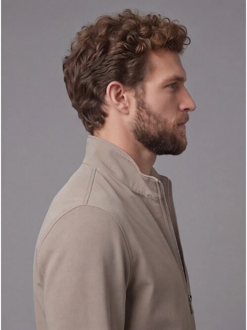 Bej Hakim Yaka Fermuarlı Comfort Fit Kısa Mont