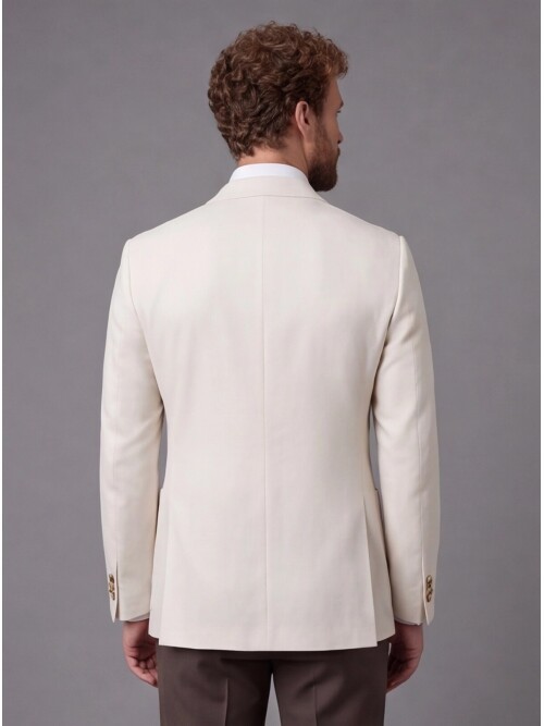 Beige Double-Breasted Jacket and Dark Brown Trousers Slim Fit Suit Combo