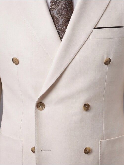 Beige Double-Breasted Jacket and Dark Brown Trousers Slim Fit Suit Combo
