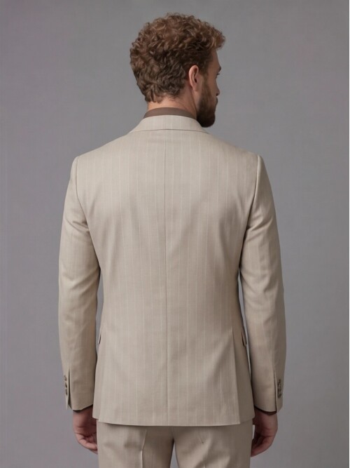 Beige Notch Lapel Comfort Fit Suit
