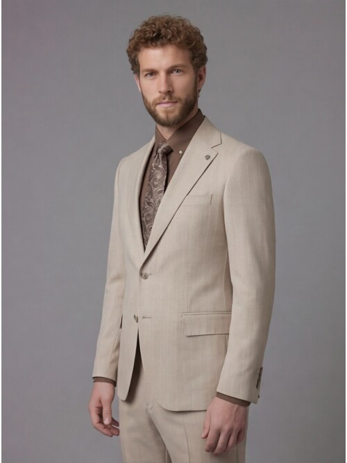 Beige Notch Lapel Comfort Fit Suit