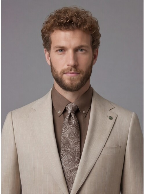 Beige Notch Lapel Comfort Fit Suit