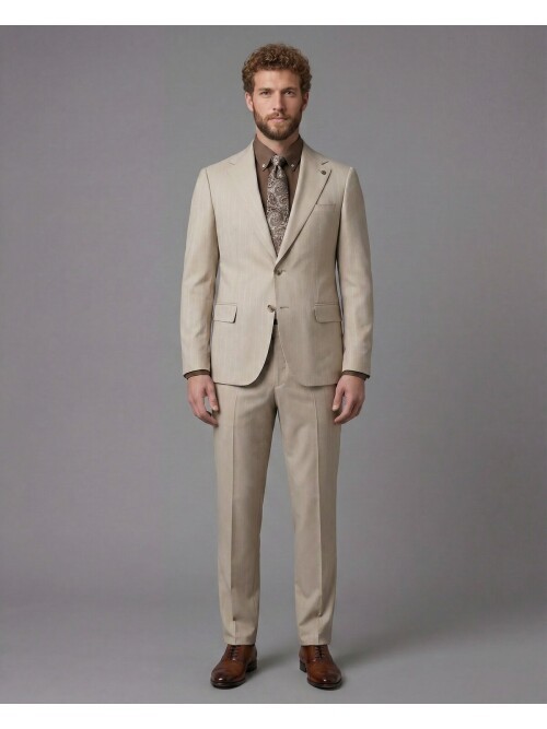 Beige Notch Lapel Comfort Fit Suit