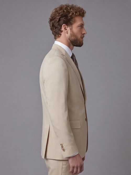 Beige Notch Lapel Slim Fit 2-Button Suit