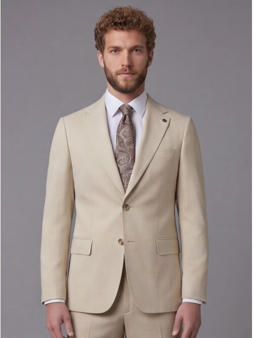 Beige Notch Lapel Slim Fit 2-Button Suit
