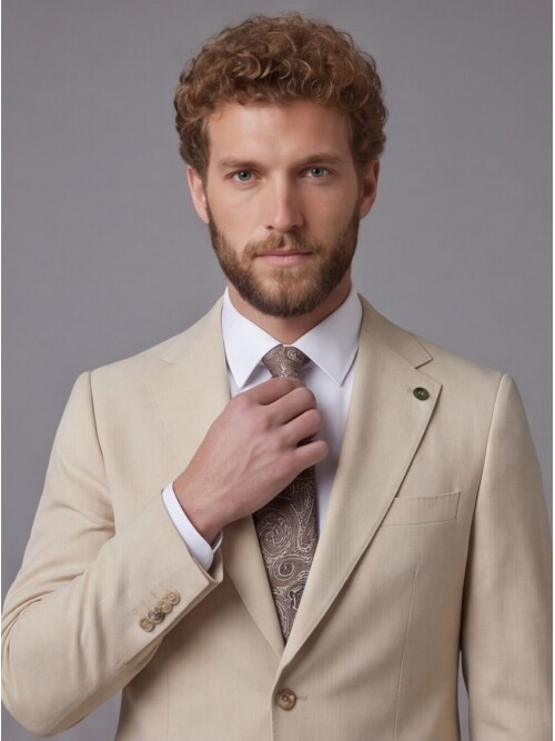 Beige Notch Lapel Slim Fit 2-Button Suit