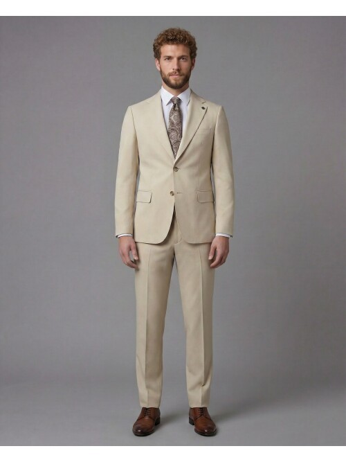Beige Notch Lapel Slim Fit 2-Button Suit