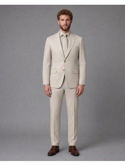 Beige Notch Lapel Slim Fit Suit